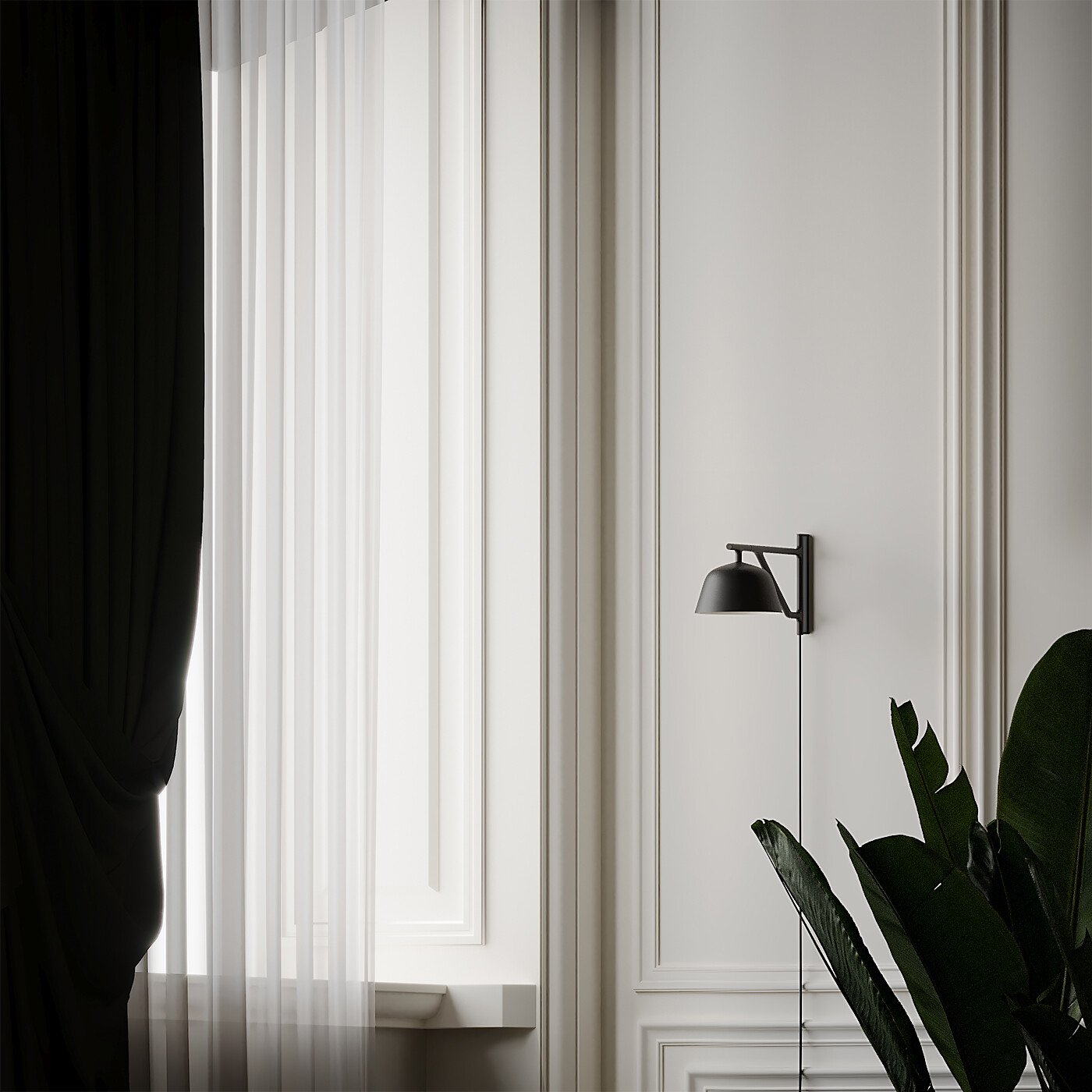 Lampada da muro Muuto Ambit Wall Lamp Black su muro bianco